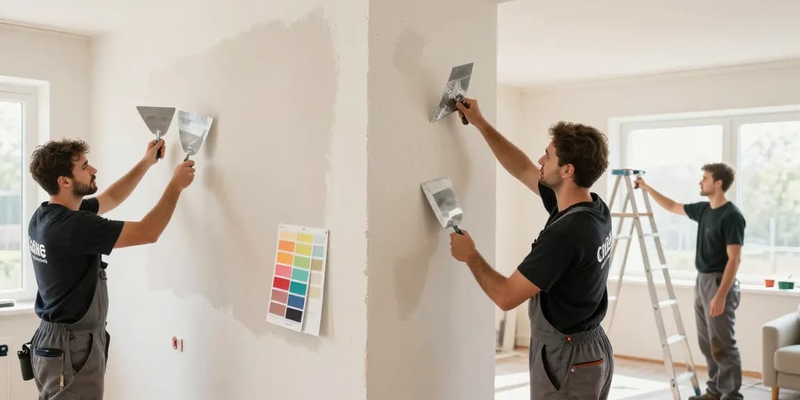 Professionele stucwerk toepassing in een helder woonkamer met vakbekwame stukadoors.