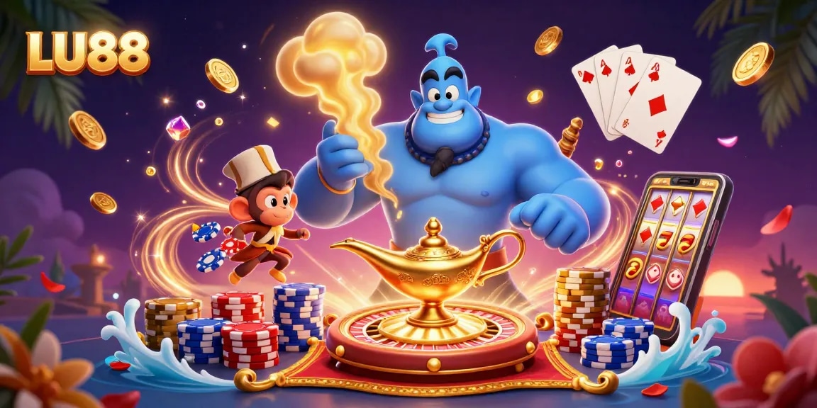 Experience thrilling wins at LU88 with vibrant casino elements and magical characters.