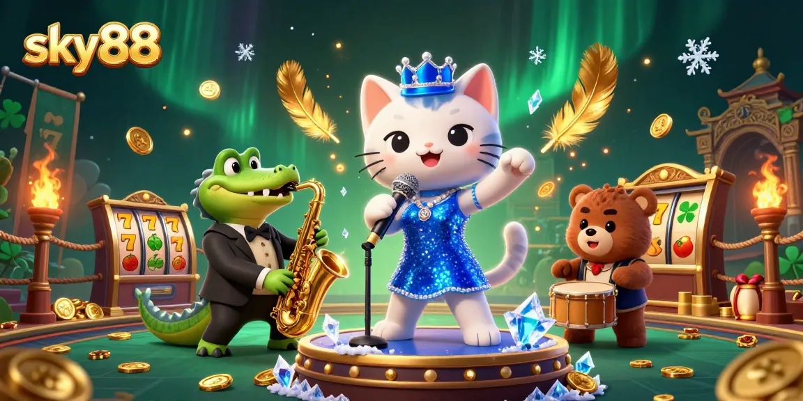 Experience thrilling gameplay at sky88 with a vibrant casino scene featuring lively characters and exciting game elements.