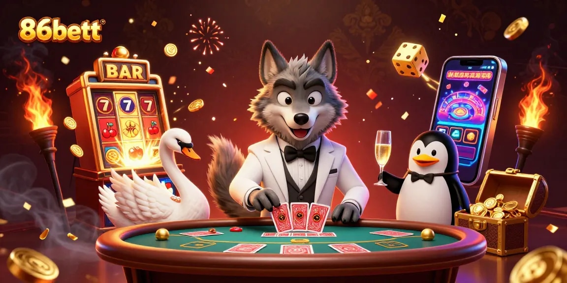 Experience thrilling gaming action at 86bettt with our vibrant casino illustration.