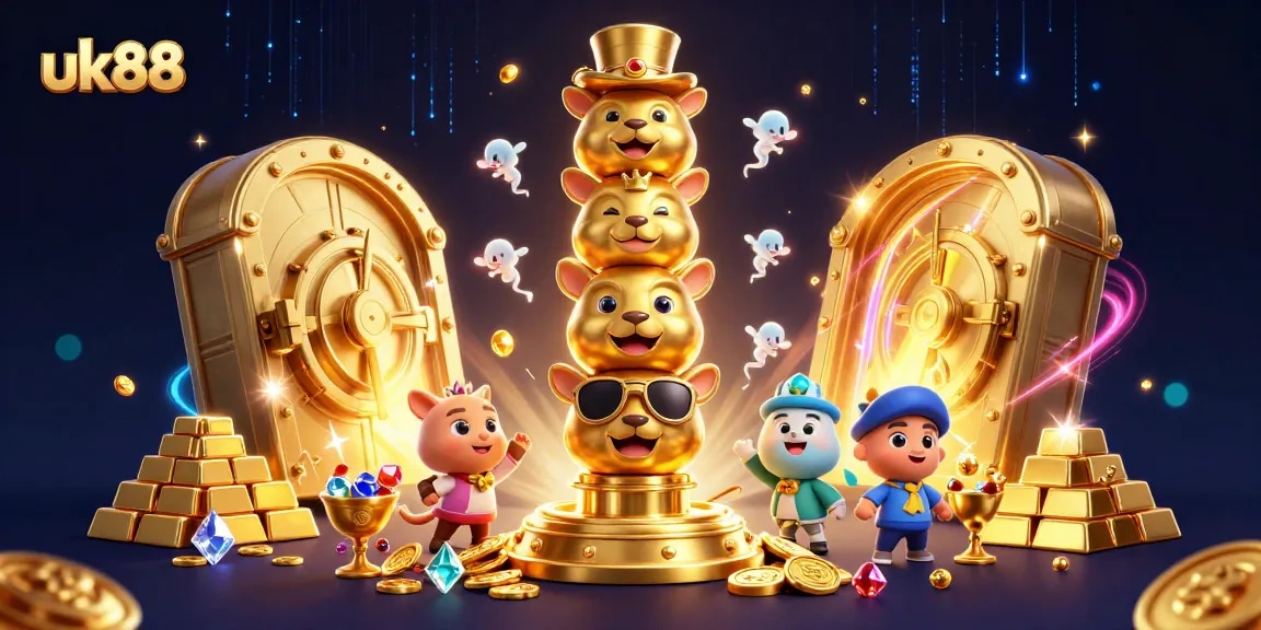 Engage with uk88's thrilling games in a vibrant 3D casino illustration featuring exciting elements.