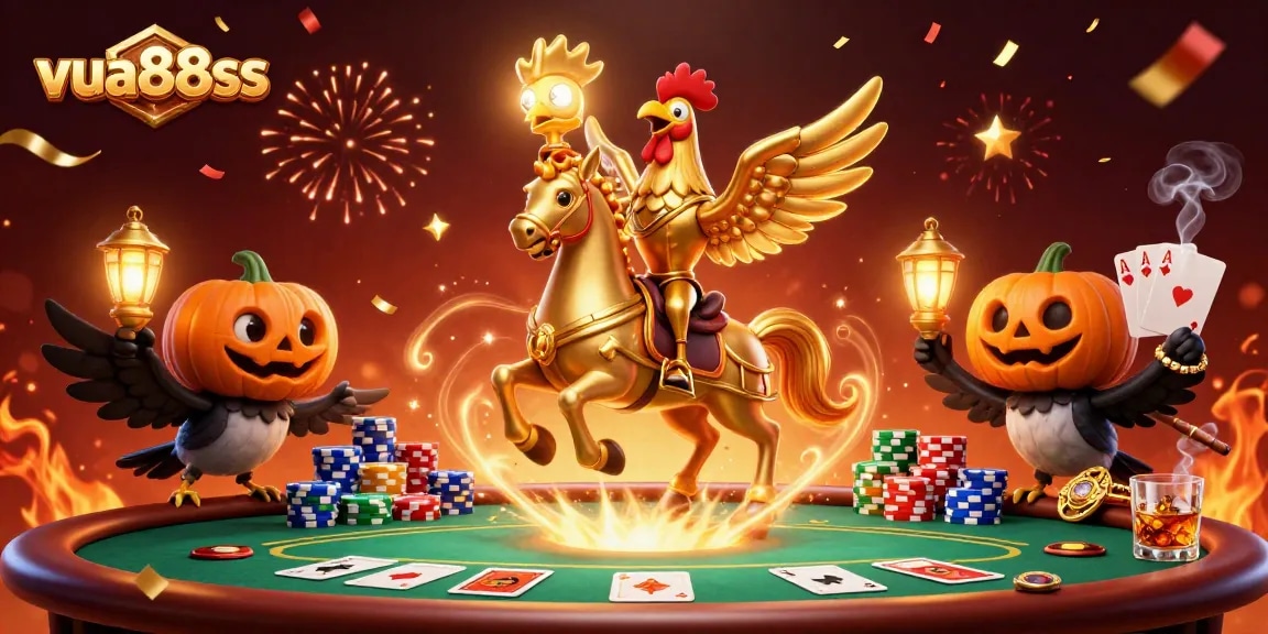 Experience thrilling gameplay with vua88sss as the golden rooster rides through a vibrant casino.