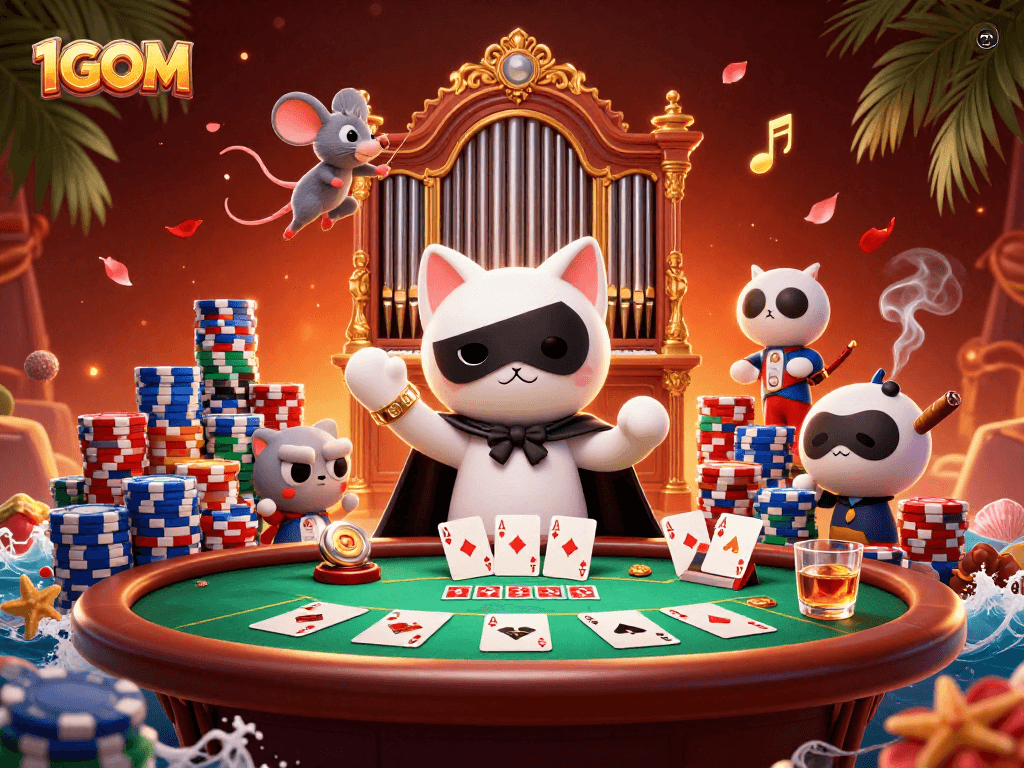 Engage in thrilling gameplay with 1GOM, featuring a lively casino scene filled with excitement and vibrant colors.