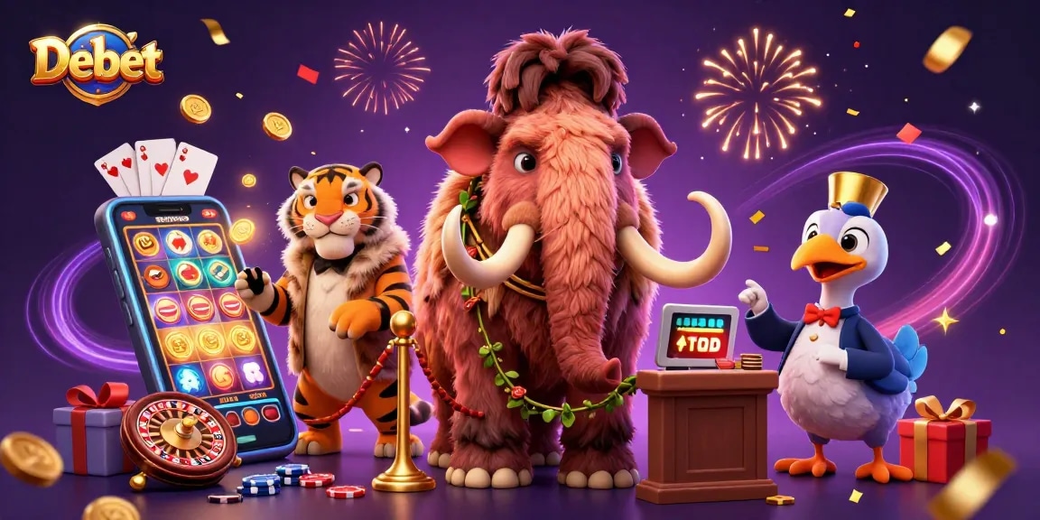 Win exciting jackpots at Debet with colorful gaming action featuring unique casino characters.
