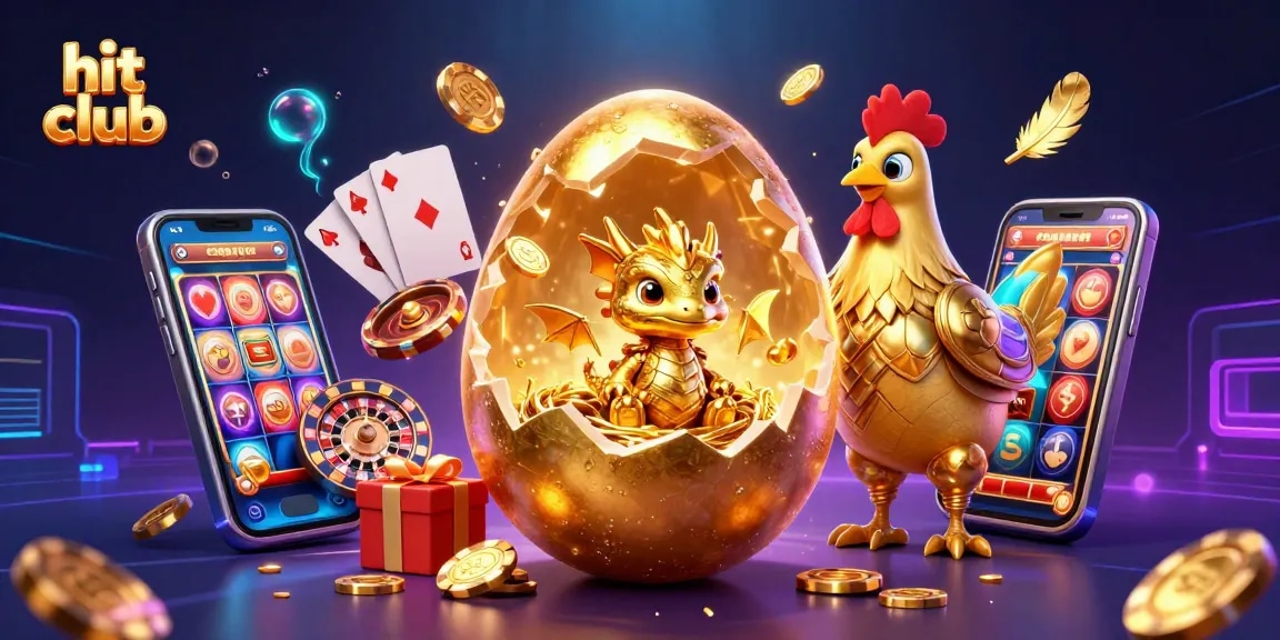 Experience thrilling gaming at hit club with golden dragon guarding poker chips and dynamic casino elements.