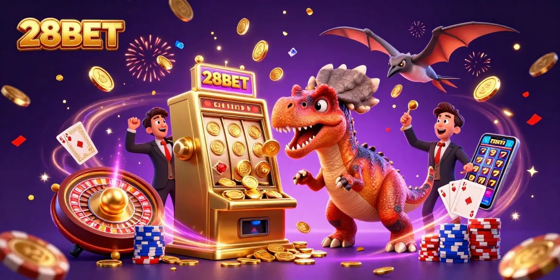 28BET casino adventure with dinosaurs winning jackpots and flying coins