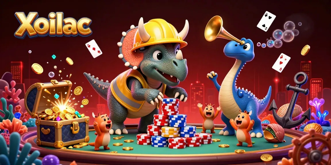 Xoilac captures the excitement of gaming with vibrant characters and dazzling casino elements.