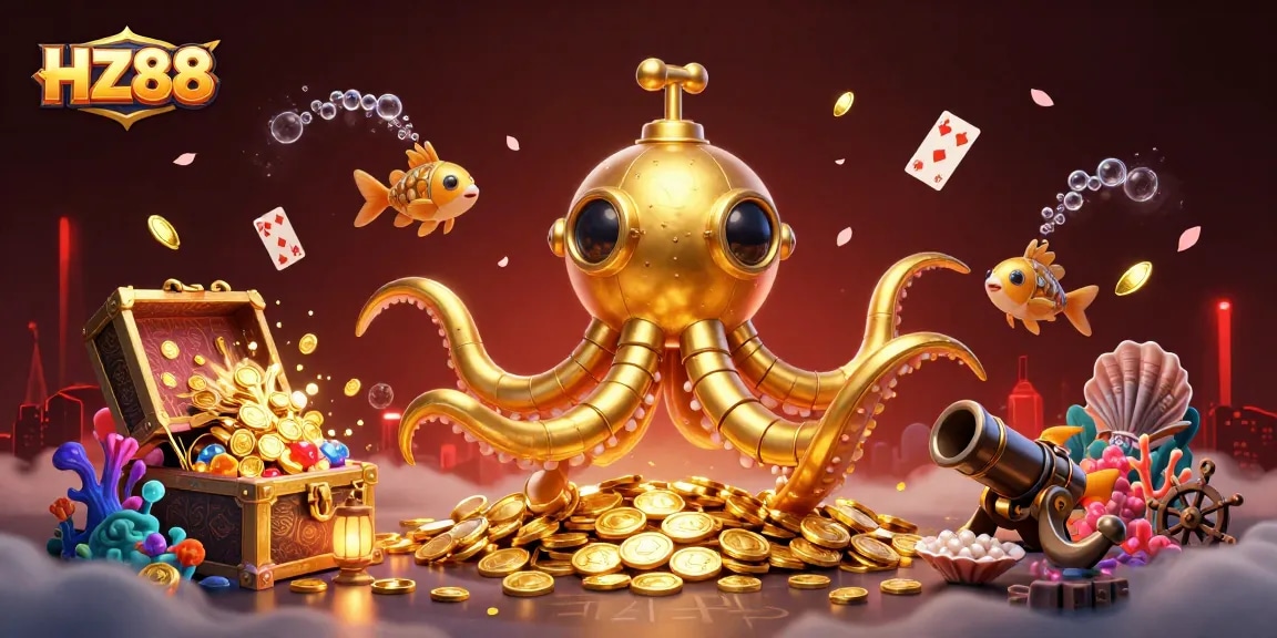 Experience immersive gameplay with HZ88's vibrant casino-themed underwater scene filled with treasures.