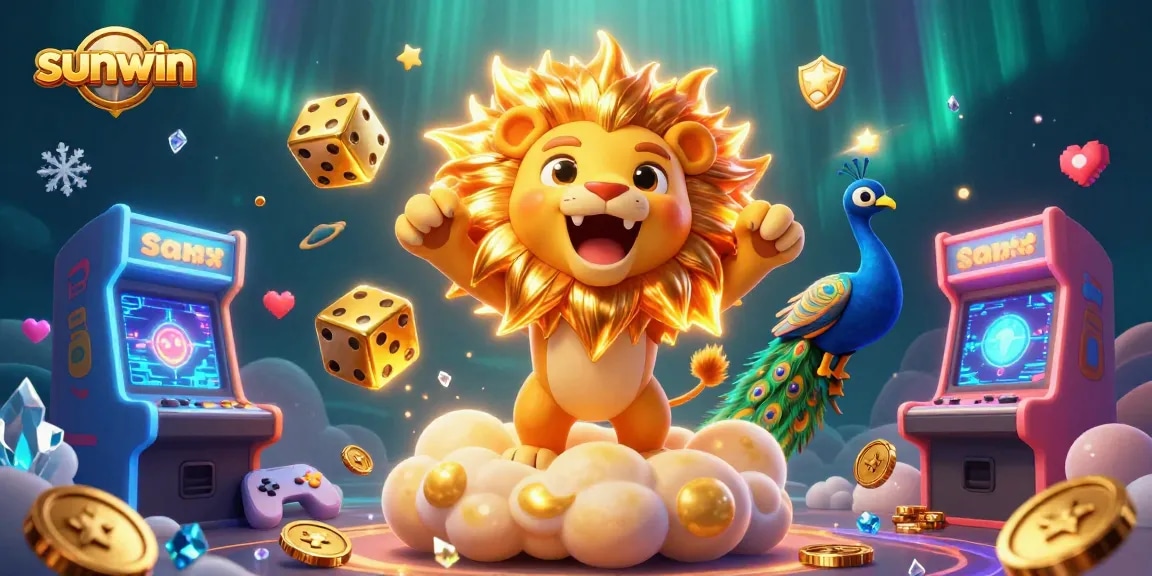 Engage with sunwin's dynamic gaming universe featuring a roaring lion and golden dice.