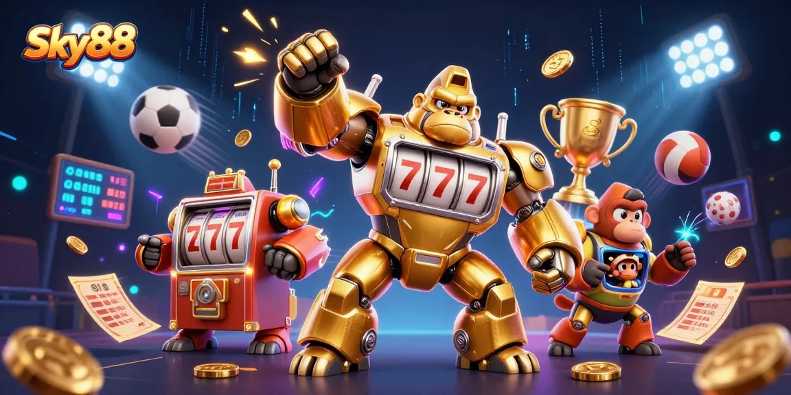 Experience thrilling gaming action with Sky88 and a vibrant scene of dynamic sports betting elements.