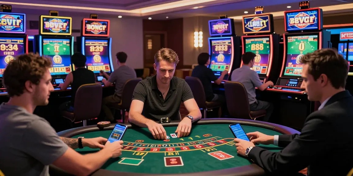 Engaging online gaming scene at https://ko66vn.site/ showcasing players enjoying various games in a luxurious casino environment.