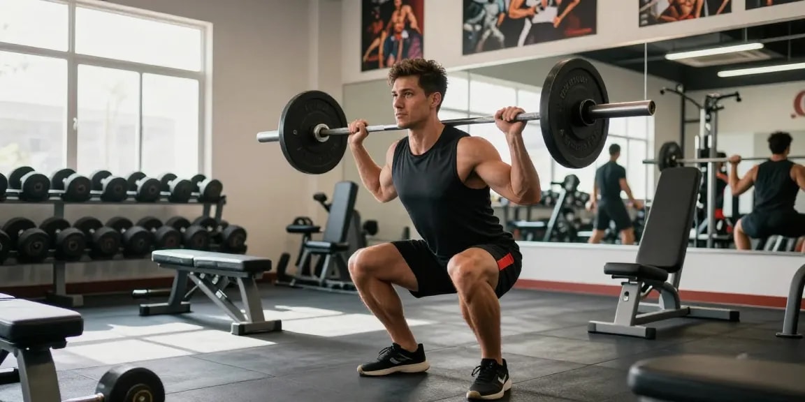 Engaged athlete using Prime Pharma Steroiden for enhanced strength in a vibrant gym.