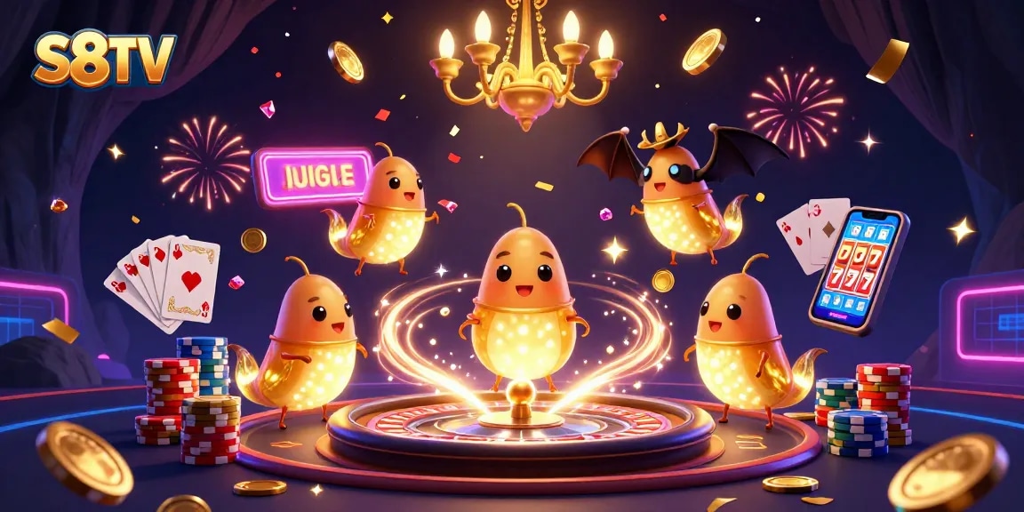 S8TV showcases an engaging casino illustration with vibrant glowing elements and dynamic action.