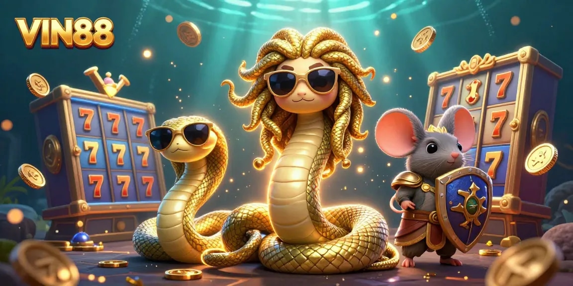 Experience VIN88's captivating slot games in a vibrant underwater adventure with 3D characters.