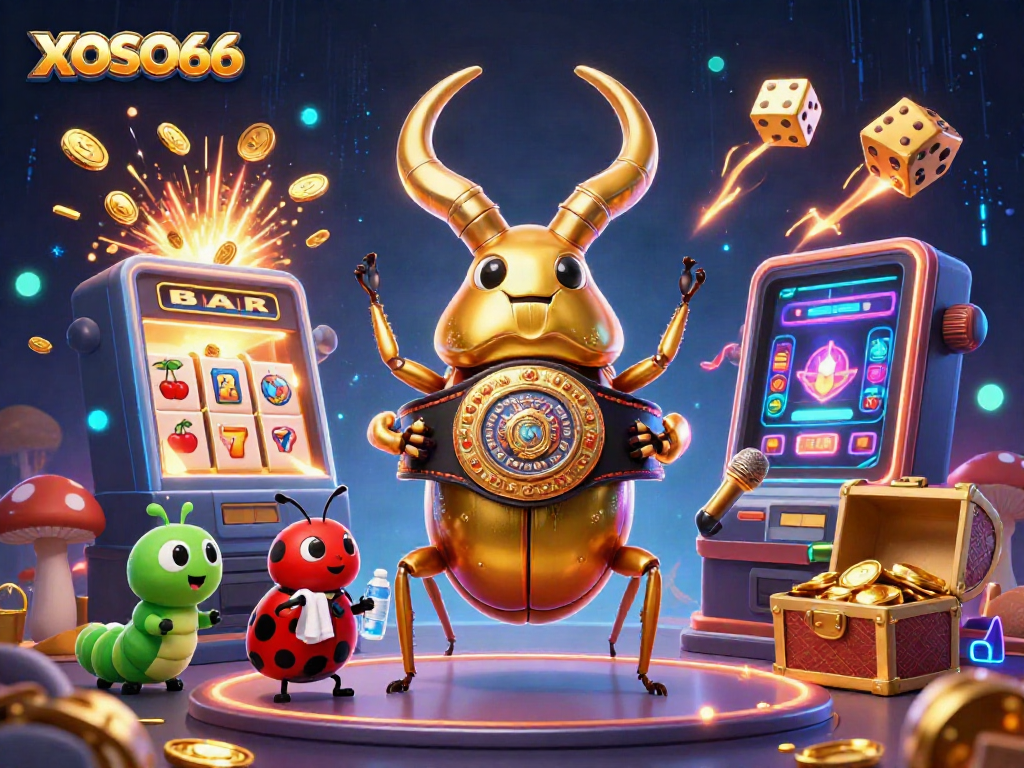 Experience thrilling gaming action at XOSO66 with a vibrant casino scene featuring dynamic characters and high-stakes excitement.