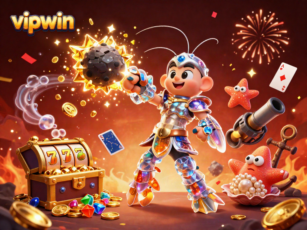 Experience thrilling gameplay with vipwin's vibrant 3D casino universe, showcasing exciting slot and treasure elements.