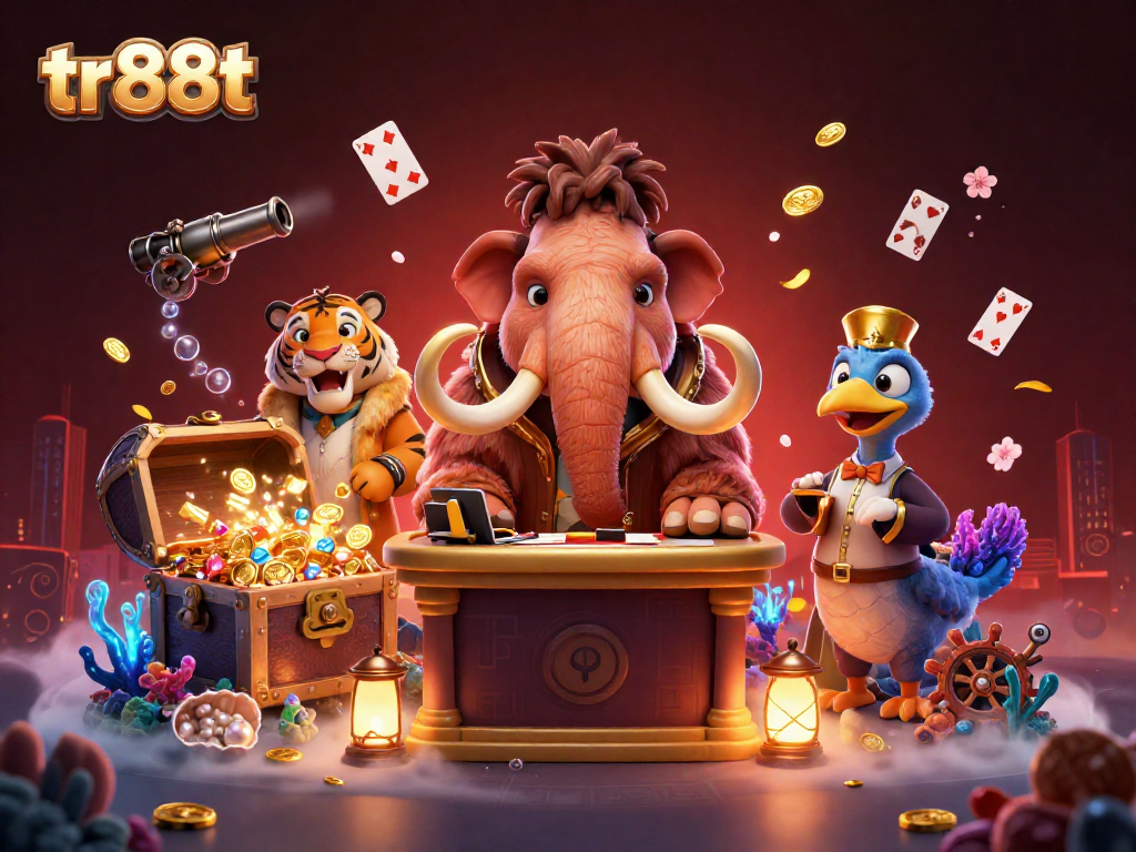 Experience the thrilling world of tr88t casino with a colorful, engaging underwater scene featuring a woolly mammoth bouncer checking IDs.