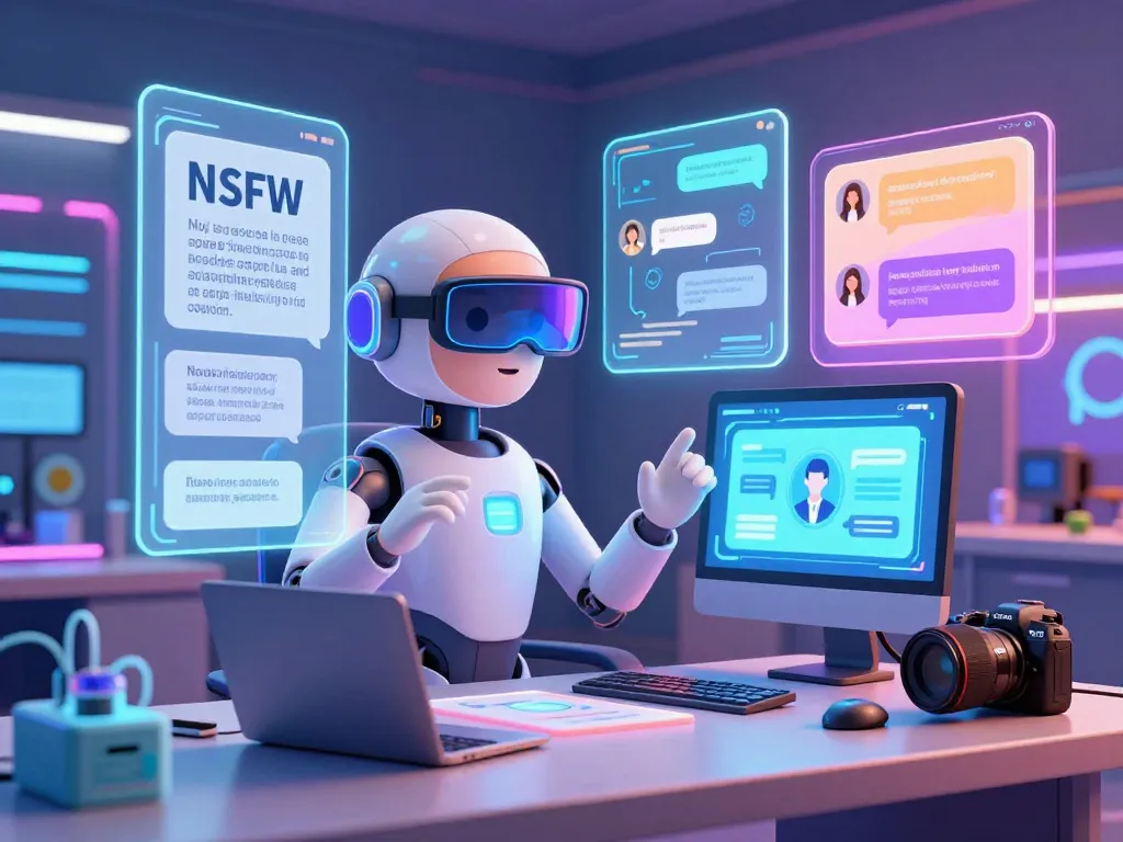 Engaging AI NSFW conversation scene with vibrant digital interactions and advanced technology