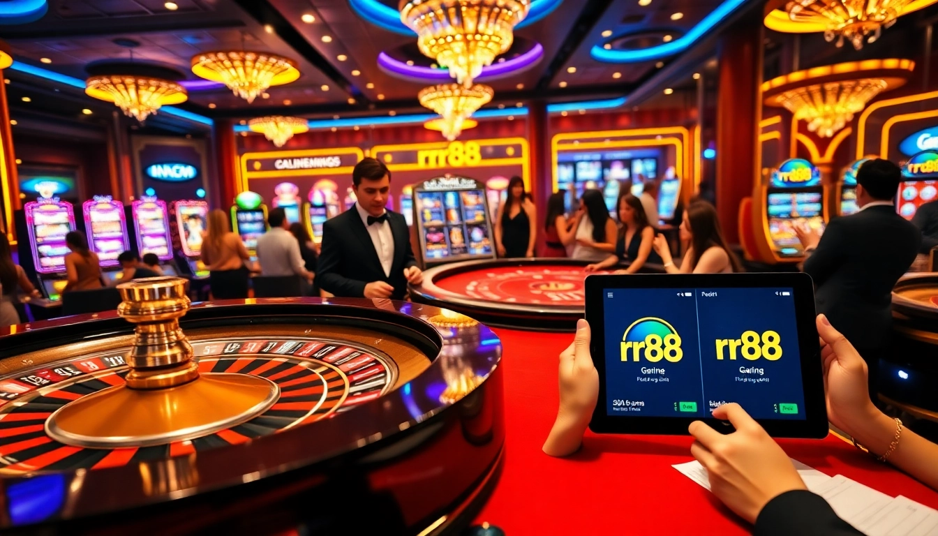 Experience the thrill of rr88 game with a vibrant casino atmosphere filled with roulette and slot machines.
