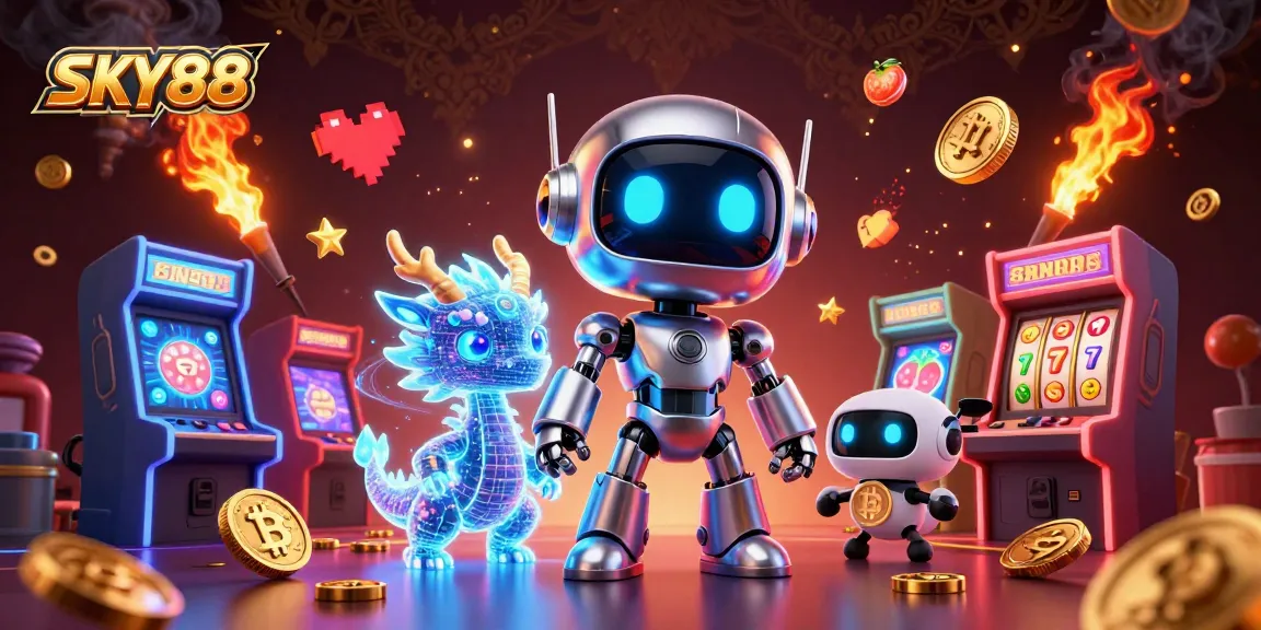 Engage with SKY88's thrilling world, experiencing vibrant slot games and rewards in dynamic 3D illustration