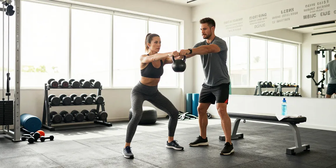 Persoonlijke training in Zwolle met persoonlijke trainer, energieke vrouw die kettlebell oefening uitvoert in rustige private gym.