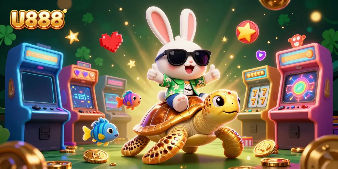 Experience exhilarating wins with U888's vibrant casino atmosphere featuring a lucky rabbit and golden turtle.