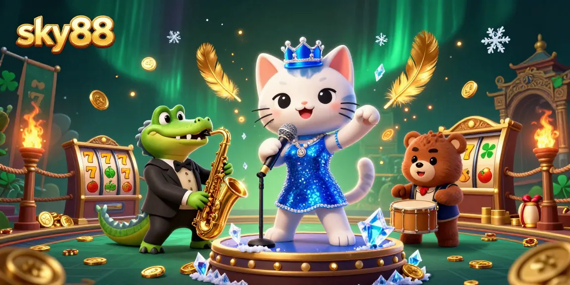 Experience thrilling gameplay at sky88 with a vibrant casino scene featuring lively characters and exciting game elements.