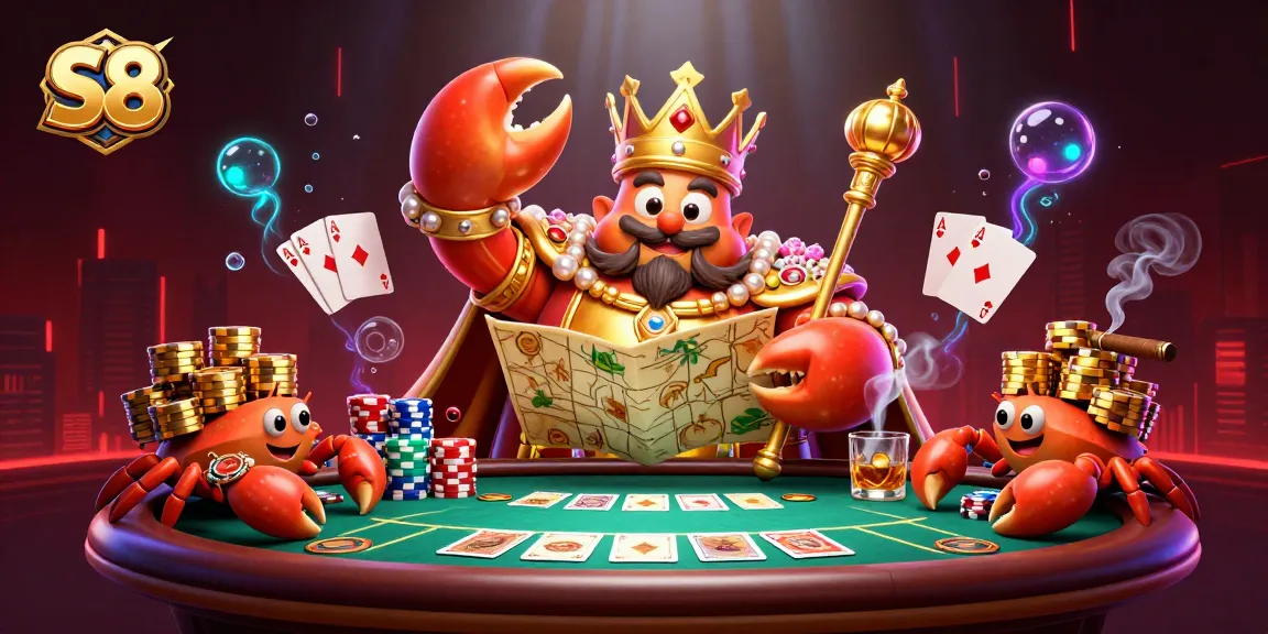 Experience exciting gameplay at S8 with a vibrant underwater casino scene featuring a golden crab emperor and poker elements.
