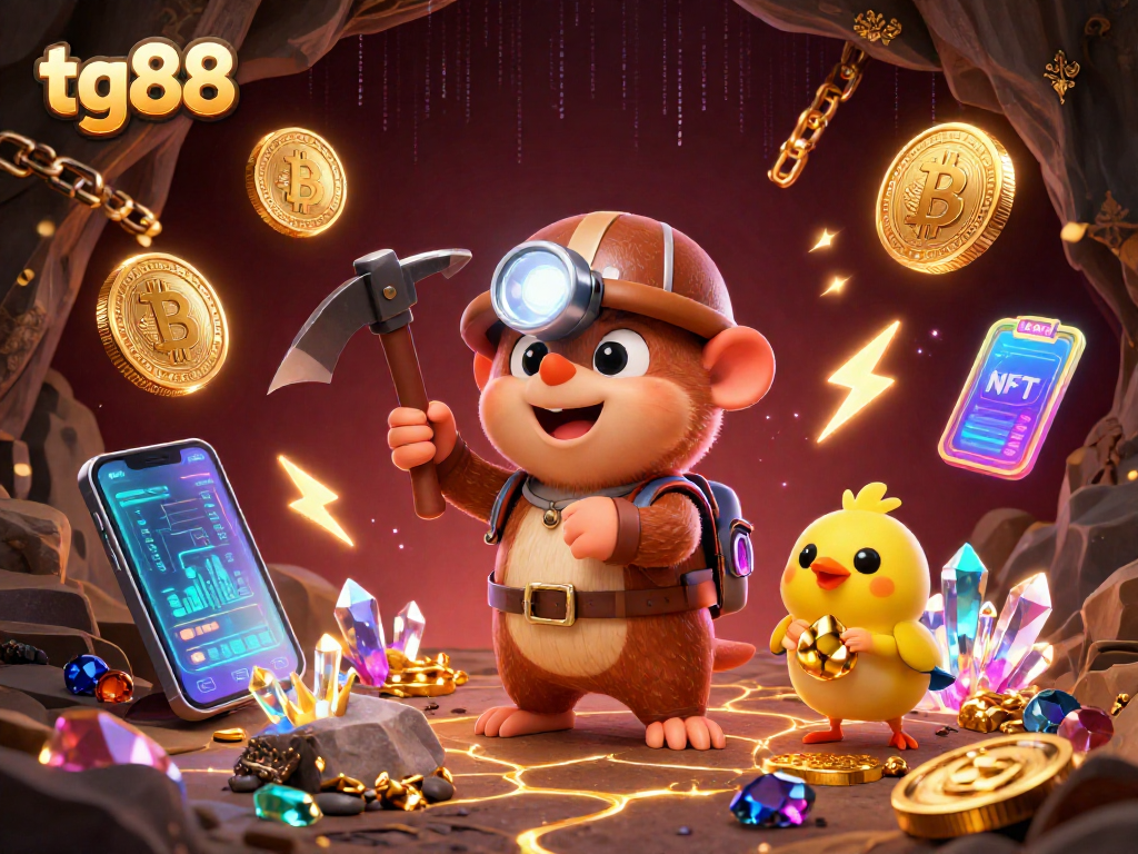 Join tg88’s adventure in this vibrant 3D scene filled with treasure hunting and crypto elements.