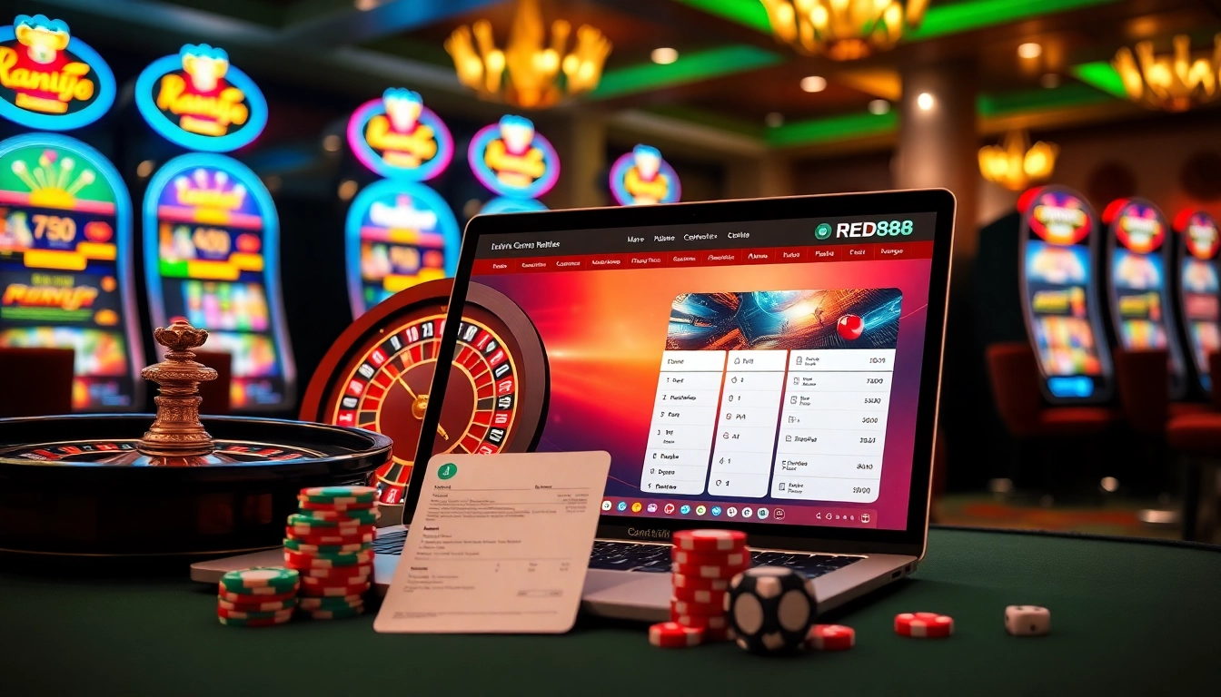 Experience the thrill of gameplay with https://red88.codes/ in a vibrant casino scene.