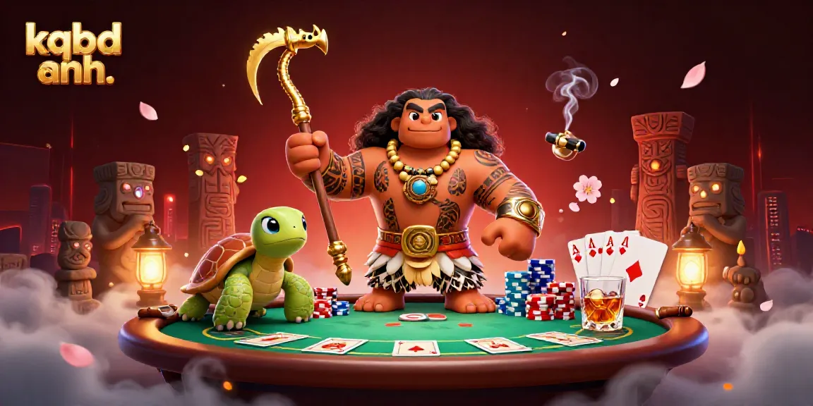 Engaging scene of kqbd anh. showcasing lively poker atmosphere with demigod characters and rich gambling elements.
