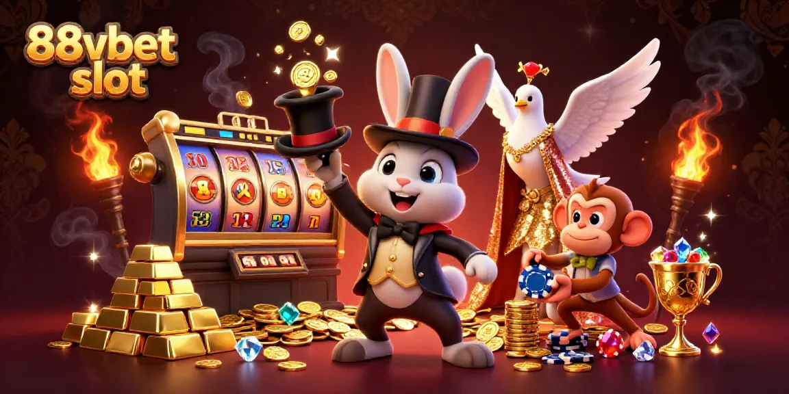 Experience the excitement of 88vbet slot with a magician rabbit, jewels, and rich casino visuals.