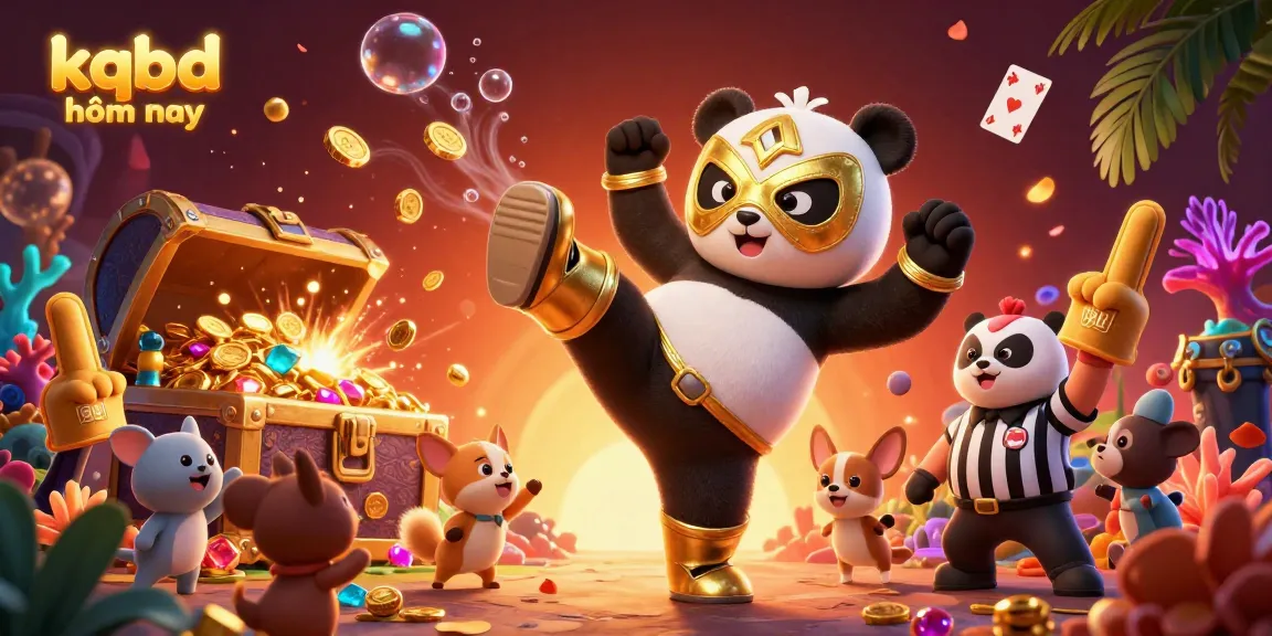 Kqbd hôm nay features an action-packed scene with a panda wrestler and referee in a vibrant casino setting.