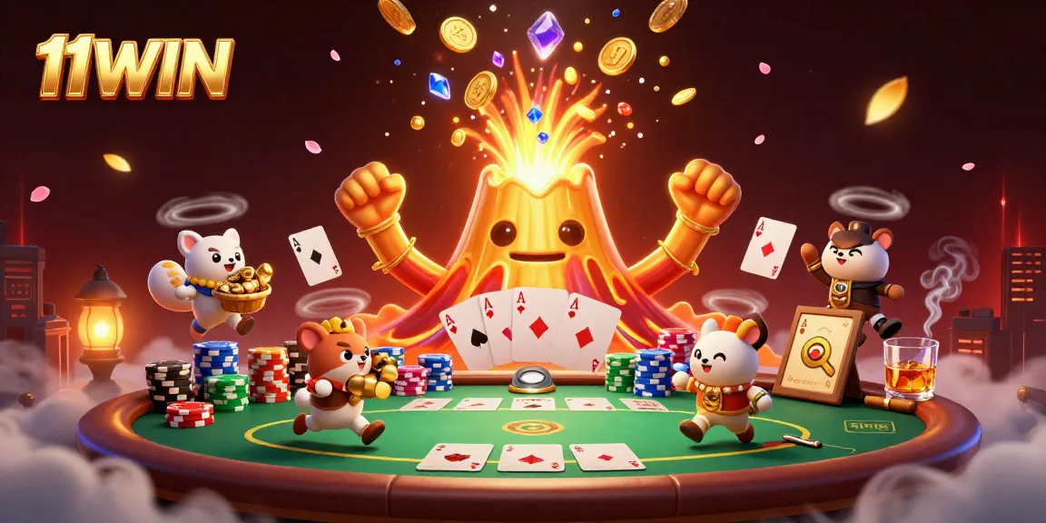 Experience the joy of 11WIN with a vibrant illustration of a casino scene rich in detail and action.