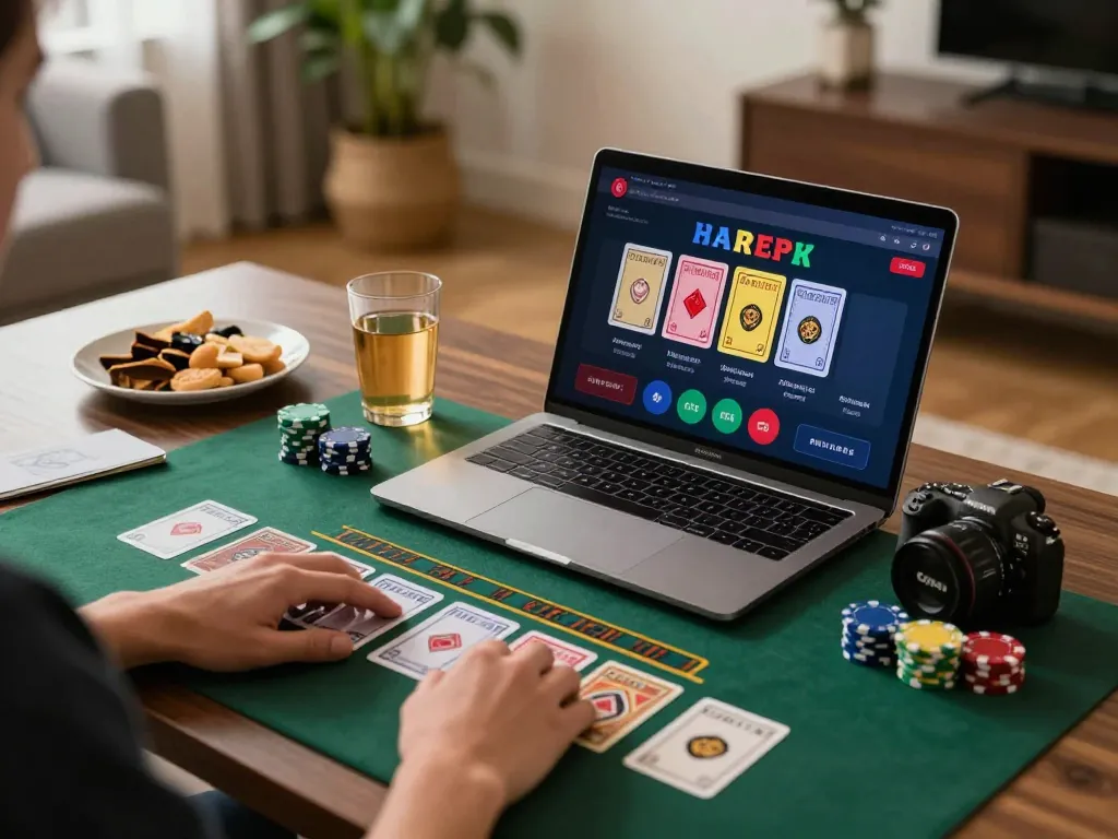 Engaging in online blackjack at https://nhatvip.meme/ with a modern laptop setup at home.
