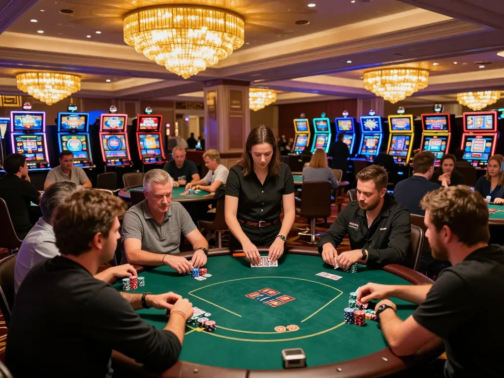 Watch players strategically placing bets at dn88 poker tables in a lively casino setting.