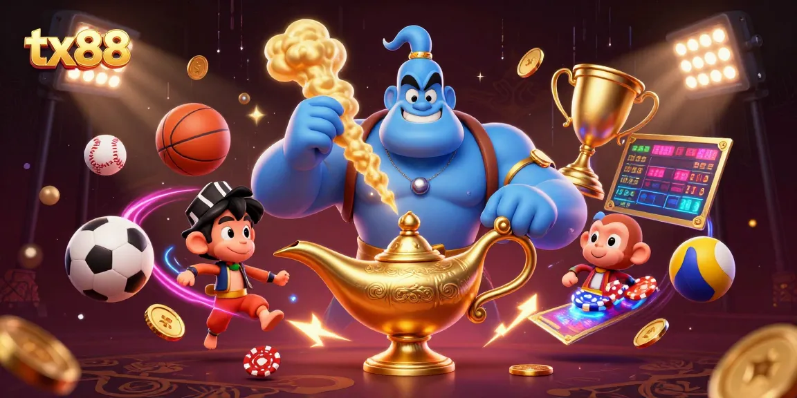 Experience exciting gambling action at tx88 with vibrant sports elements, magical characters, and dynamic visuals.