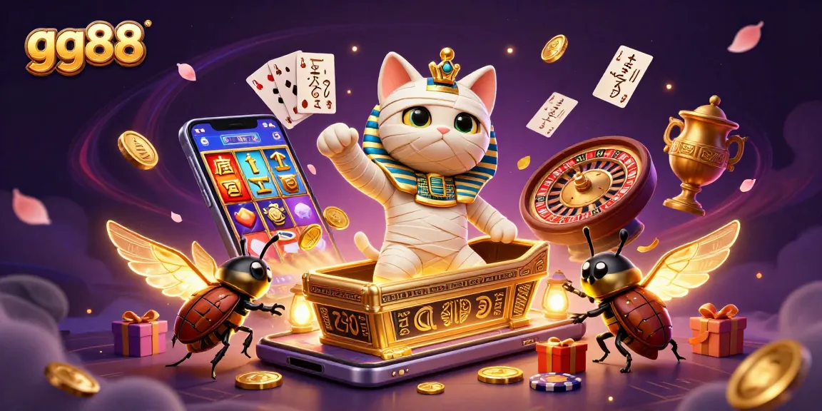 Experience exciting wins with gg88 as the Egyptian mummy cat and friends venture through a vibrant casino.