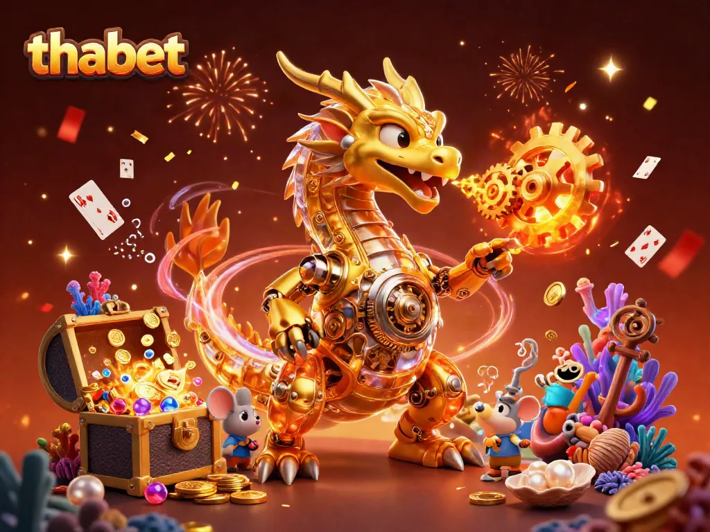 Experience thrilling gameplay at thabet with a golden dragon and vibrant casino elements.