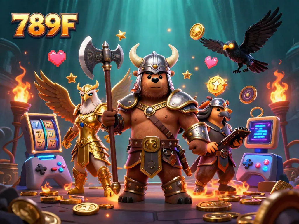 Engage with 789F’s immersive gaming adventure featuring a Viking bear and Valkyrie eagle.