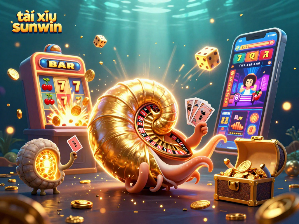 Engage in thrilling gameplay with tài xỉu sunwin showcased in vibrant 3D illustration of a golden nautilus roulette wheel.