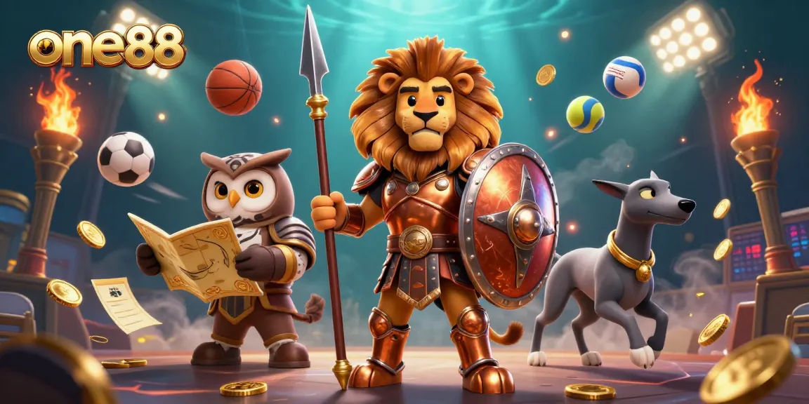Experience thrilling gaming moments with one88's spectacular 3D casino illustration featuring iconic characters.