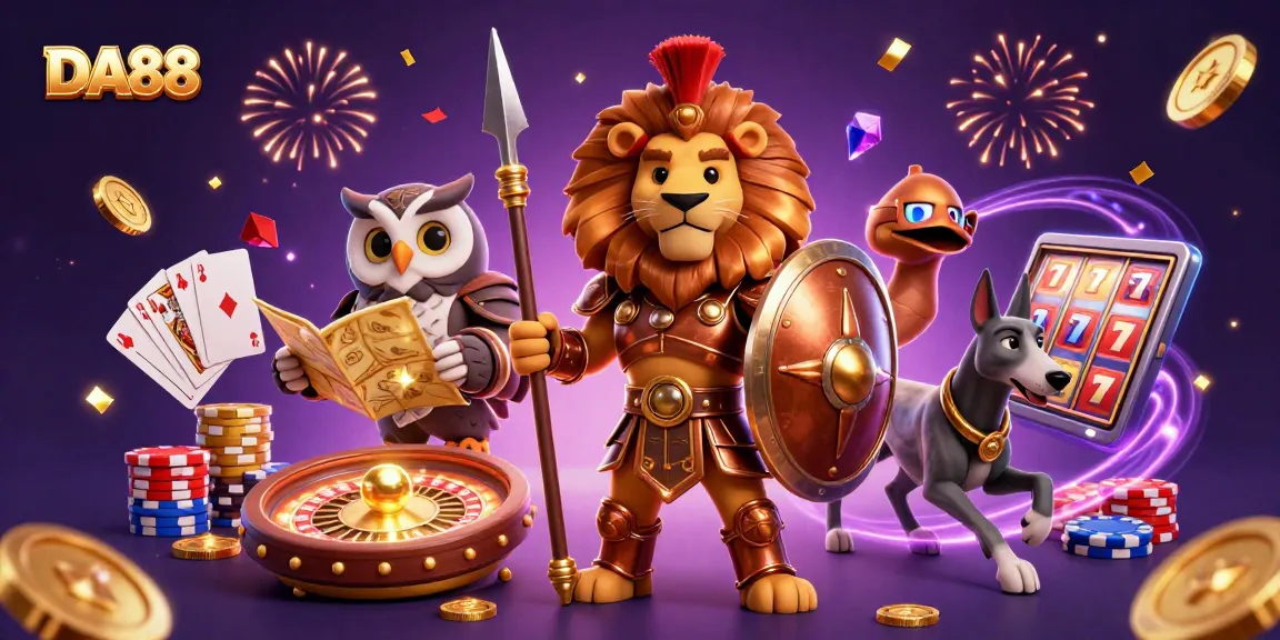 Experience the excitement of DA88 casino gaming with dynamic characters and rich visuals, showcasing epic wins.