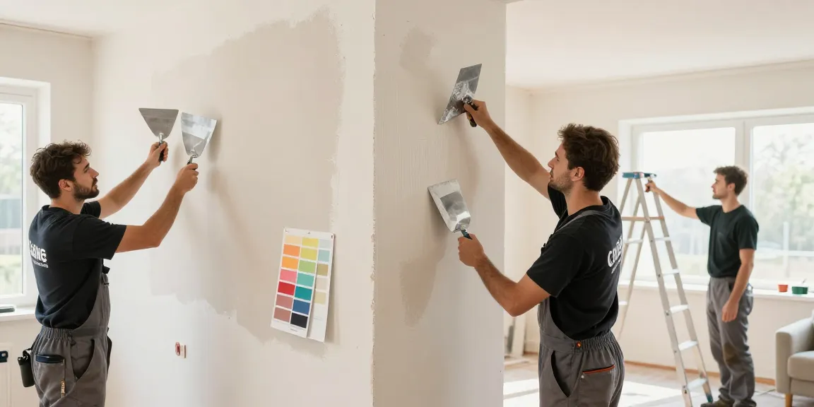 Professionele stucwerk toepassing in een helder woonkamer met vakbekwame stukadoors.