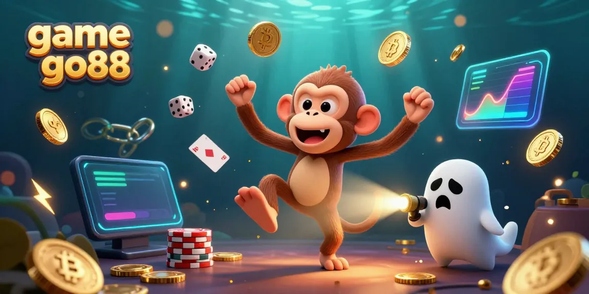 Experience the thrill of game go88 as a poltergeist monkey juggles golden items in a haunted casino scene.