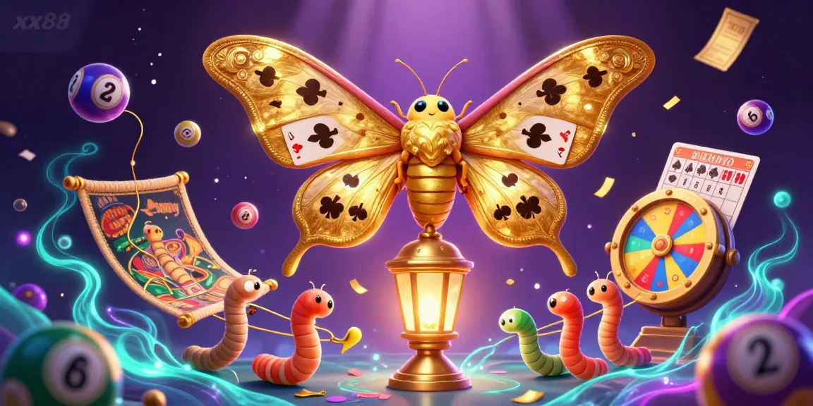 Engage in vibrant gaming excitement with XX88, featuring a golden atlas moth and colorful lottery elements.