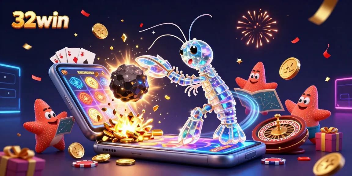 Engage with the thrilling gaming universe of 32win featuring dynamic characters, slots, and celebratory elements.