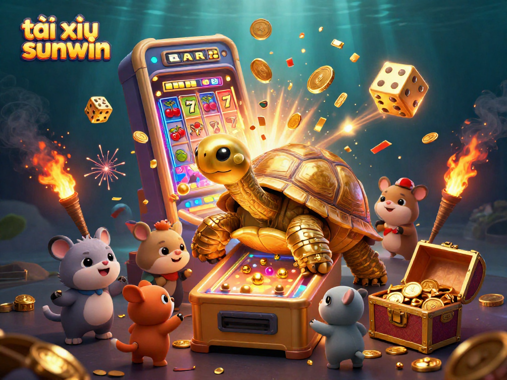 Exciting gameplay at tài xỉu sunwin with a golden tortoise pinball and jackpot slot machine burst