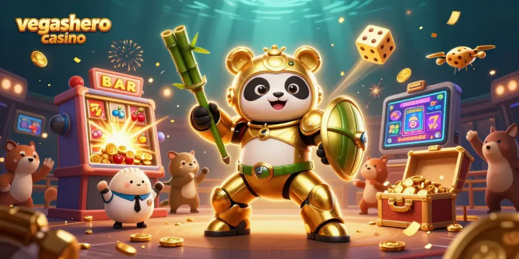 Experience winning thrills at vegashero casino with a vibrant 3D gaming illustration.