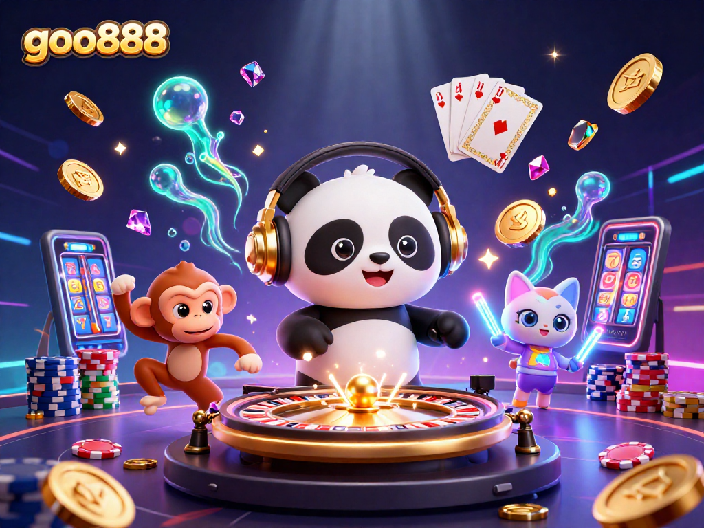 Engage with goo888's exciting games featuring a DJ panda, dancing monkey, and party kitten.